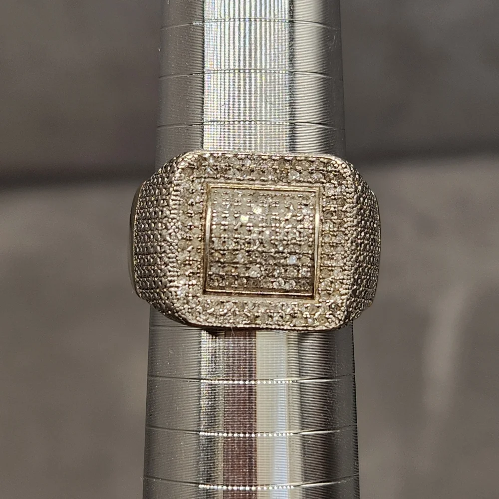 Diamond Cluster Ring Men’s 10.75 925 Sterling Silver Statement Bold Maximalism